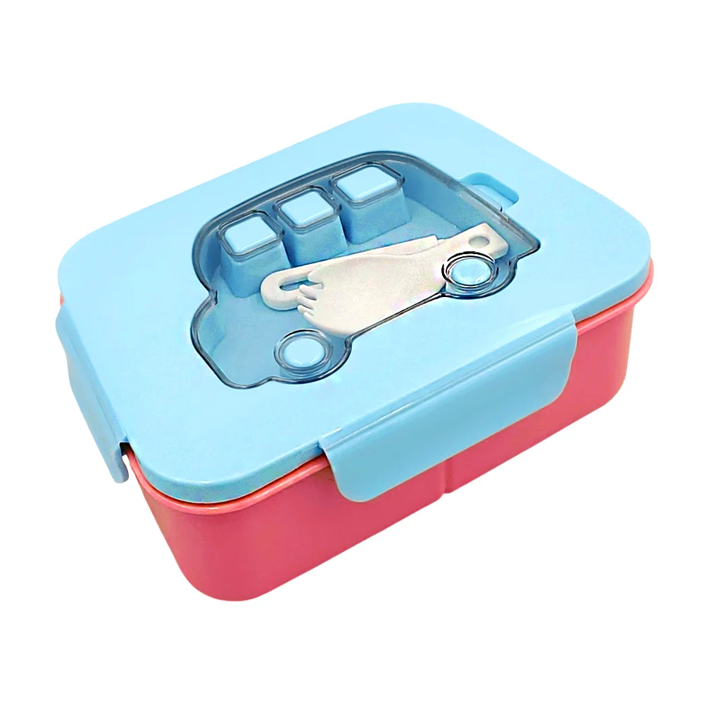 Tupper pequeño bicolor con cubierto, tapa en forma de camión y 3 comp…