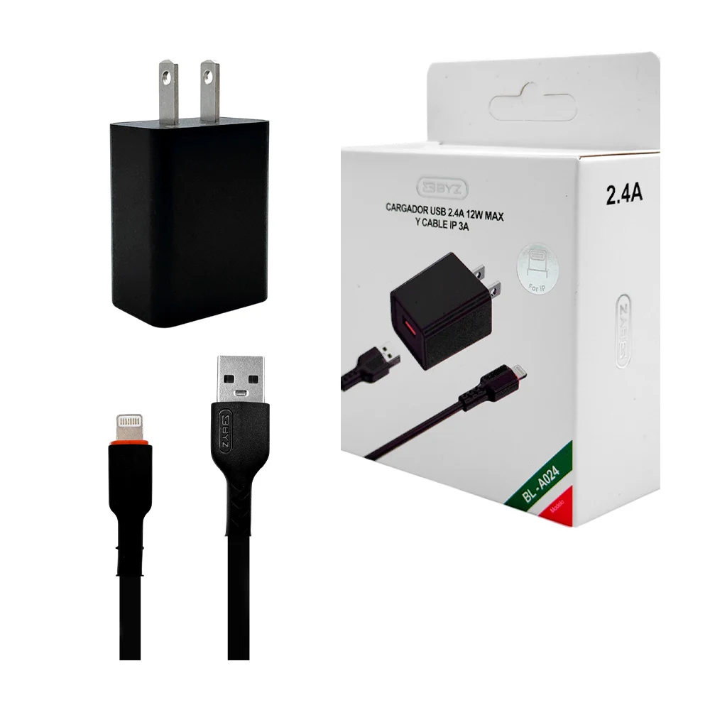 Cubo cargador byz de 12w entrada usb, en color negro / bl-a024
