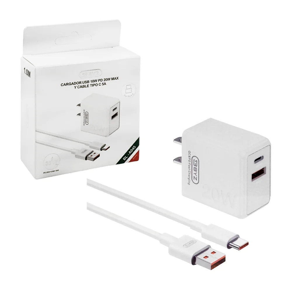 Cubo cargador byz para carga rápida 38w, entrada usb y usb-c / bl-a045