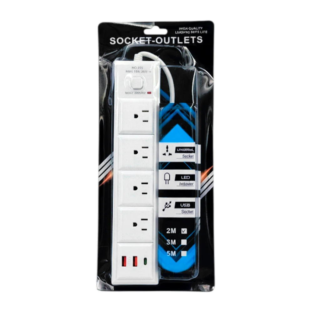 Extensión rectangular con 4 tomacorrientes, 2 entradas usb y 1 entrad…