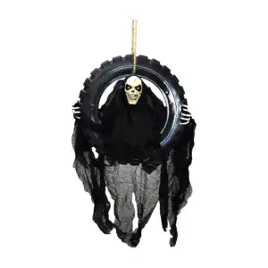 Adorno decorativo terrorífico redondo calavera con luz y sonido, 40cm…