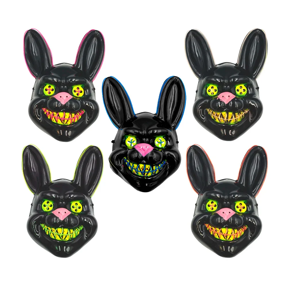 Máscara de plástico con luz y diseño de conejo asesino, varios colore…