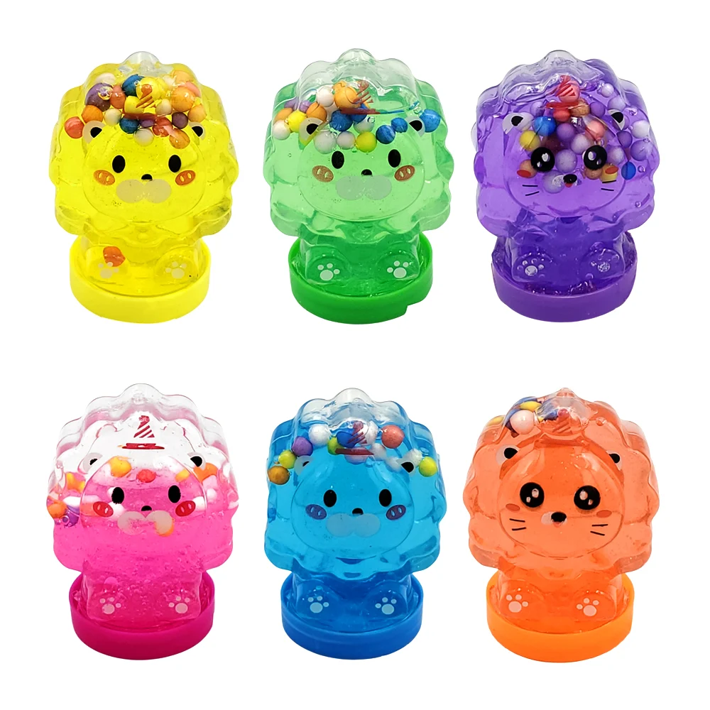 1pza Mini bote con forma de león + slime con bolitas de colores / h-1…