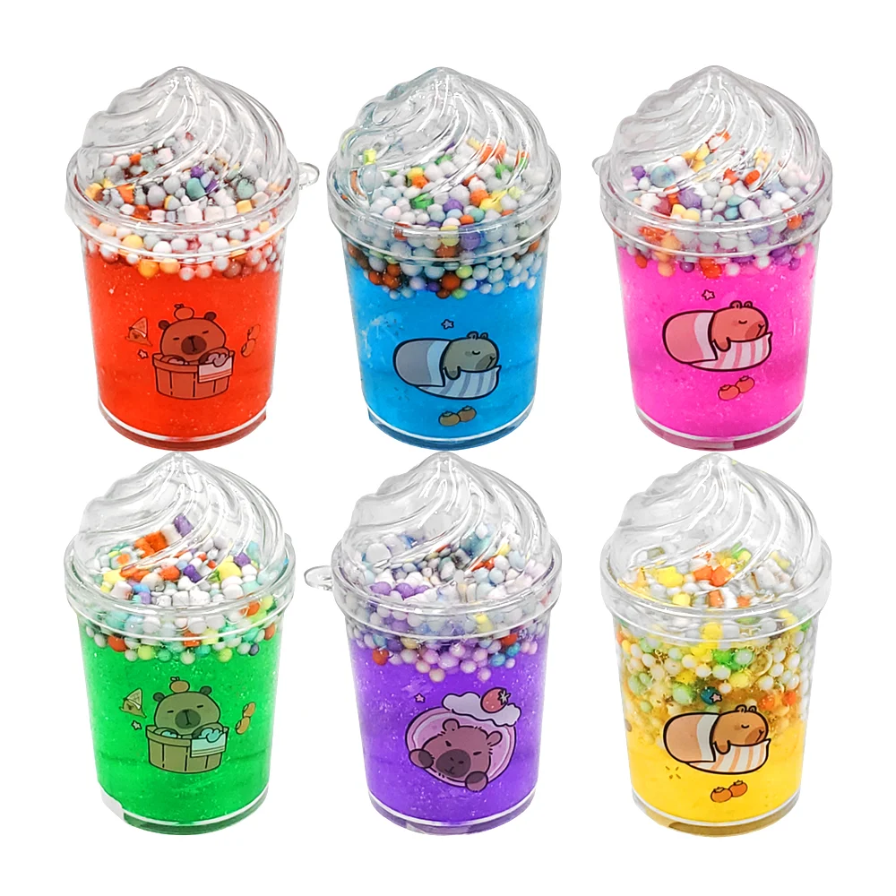 1pza Mini bote con forma de bebida + slime con bolitas de colores / h-1794