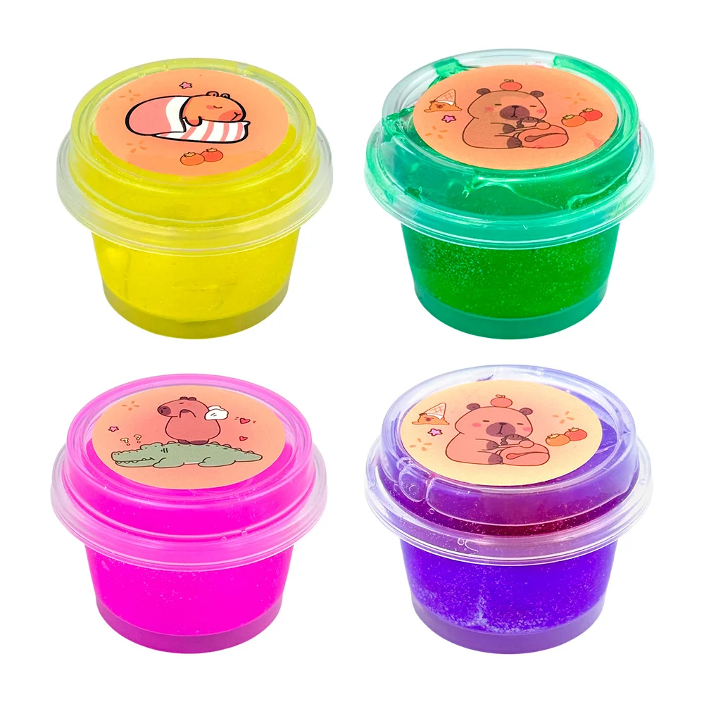 1pza Mini bote de slime brilloso con calcomanía de capibara, variedad…