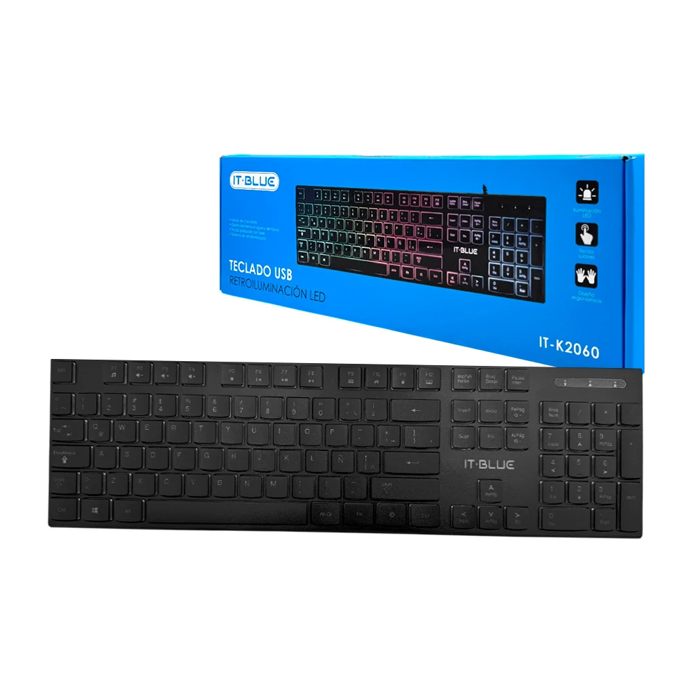 Teclado alámbrico con luz rgb, diseño ergonómico, sistema silencioso
