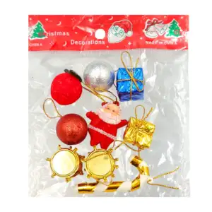 Blíster con 9 adornos navideños, regalos, tambores, esferas, bastón y…