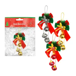 Adorno colgante navideño de moño y 3 cascabeles medianos, 23x12cm /fe…