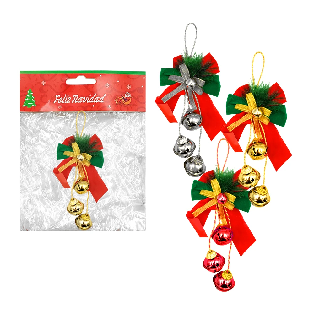 Adorno colgante navideño de moño y 3 cascabeles medianos, 23x12cm /fe…