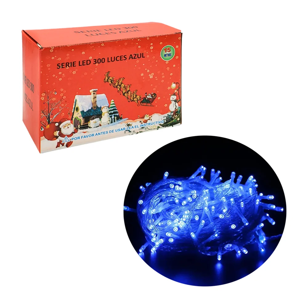 Serie navideña de 15m con cable transparente y 300 luces en color azu…