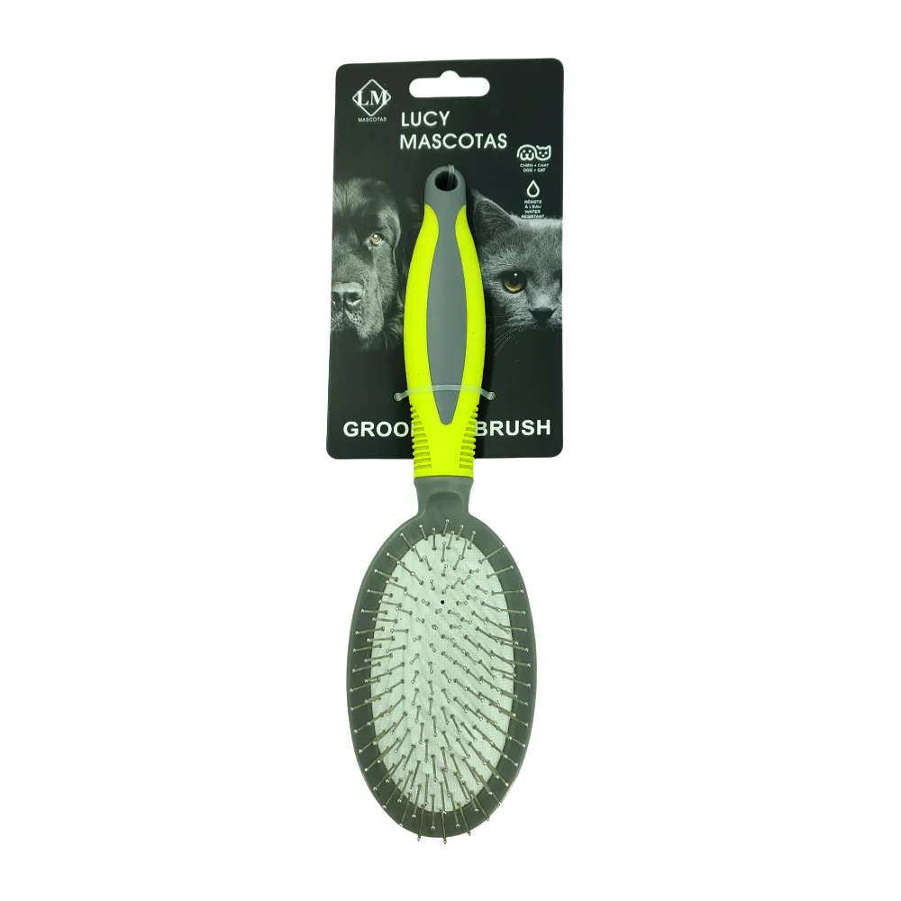 Cepillo para mascotas, cerdas metálicas removedoras de pelo, ergonómi…
