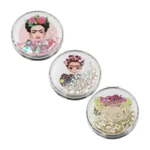 Espejo doble de bolsillo con figuras encapsuladas y estampado de frid…