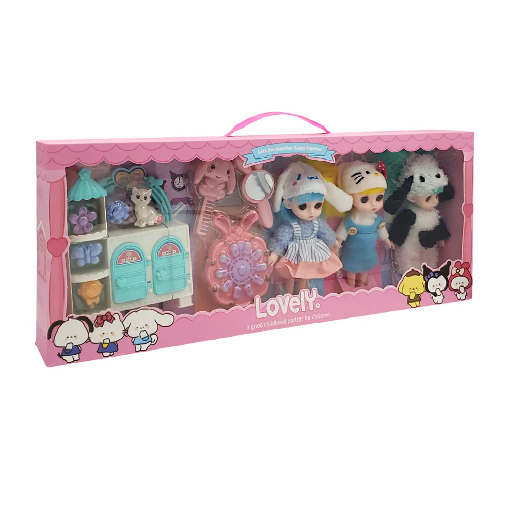 Blíster de 3 muñecas con pijama de personajes, gatito, ropero y acces…