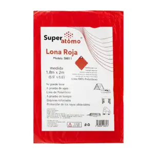 Lona de polietileno en color roja reforzada con cuerda interna, 1.8x2…