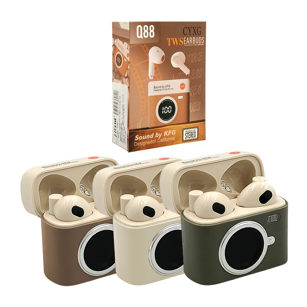 Audífonos inalámbricos q88 + estuche de carga con forma de cámara / c…
