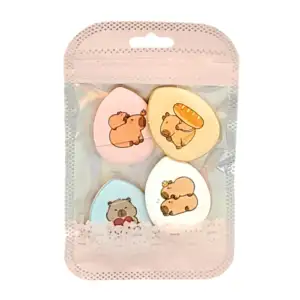 Paquete con 4 mini esponjas con estampado de capibara para maquillaje…