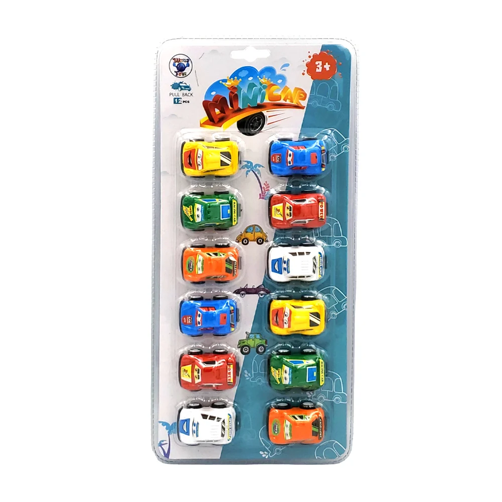 Blíster con 12 mini carritos a fricción con diseño infantil, variedad…