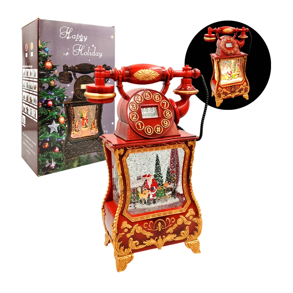 Teléfono decorativo navideño músical con luz, agua y brillantina con …