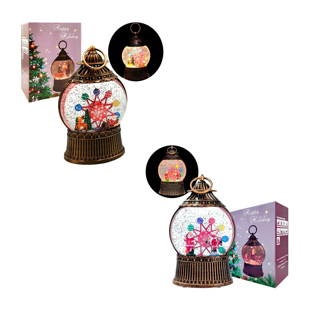 Adorno navideño músical con luz en forma de esfera, con figuras móvil…