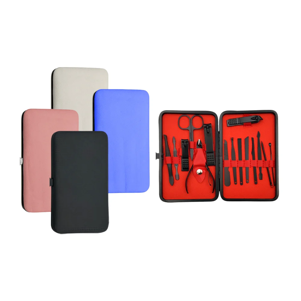 Estuche de cuero, con 15 herramientas metálicas para pedicura, con re…