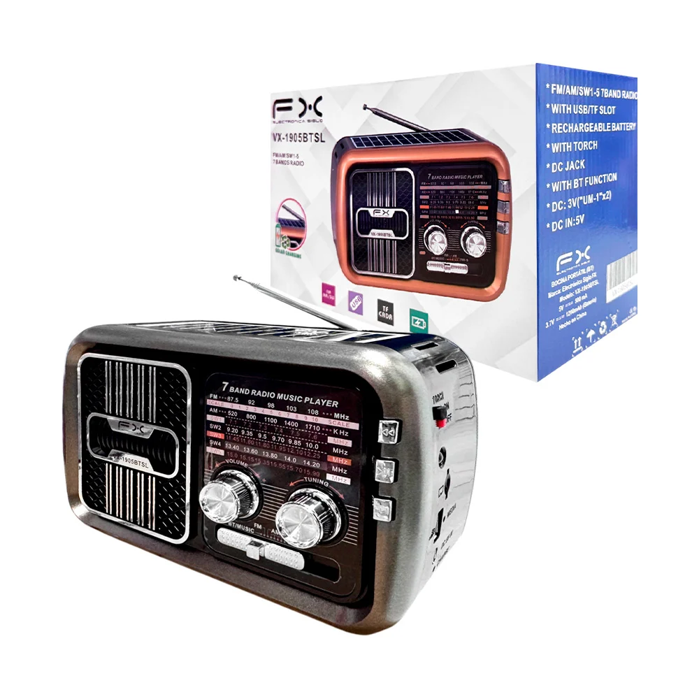 Bocina fx / radio fm-am-sw con puerto usb-tf, antena y panel solar / …