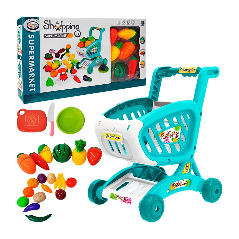 Juguete tipo super con mini carrito y temática de supermercado-frutas…