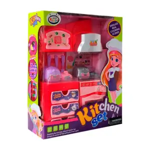 Set de juguete tipo cocinita con luces para muñecas, variedad de acce…