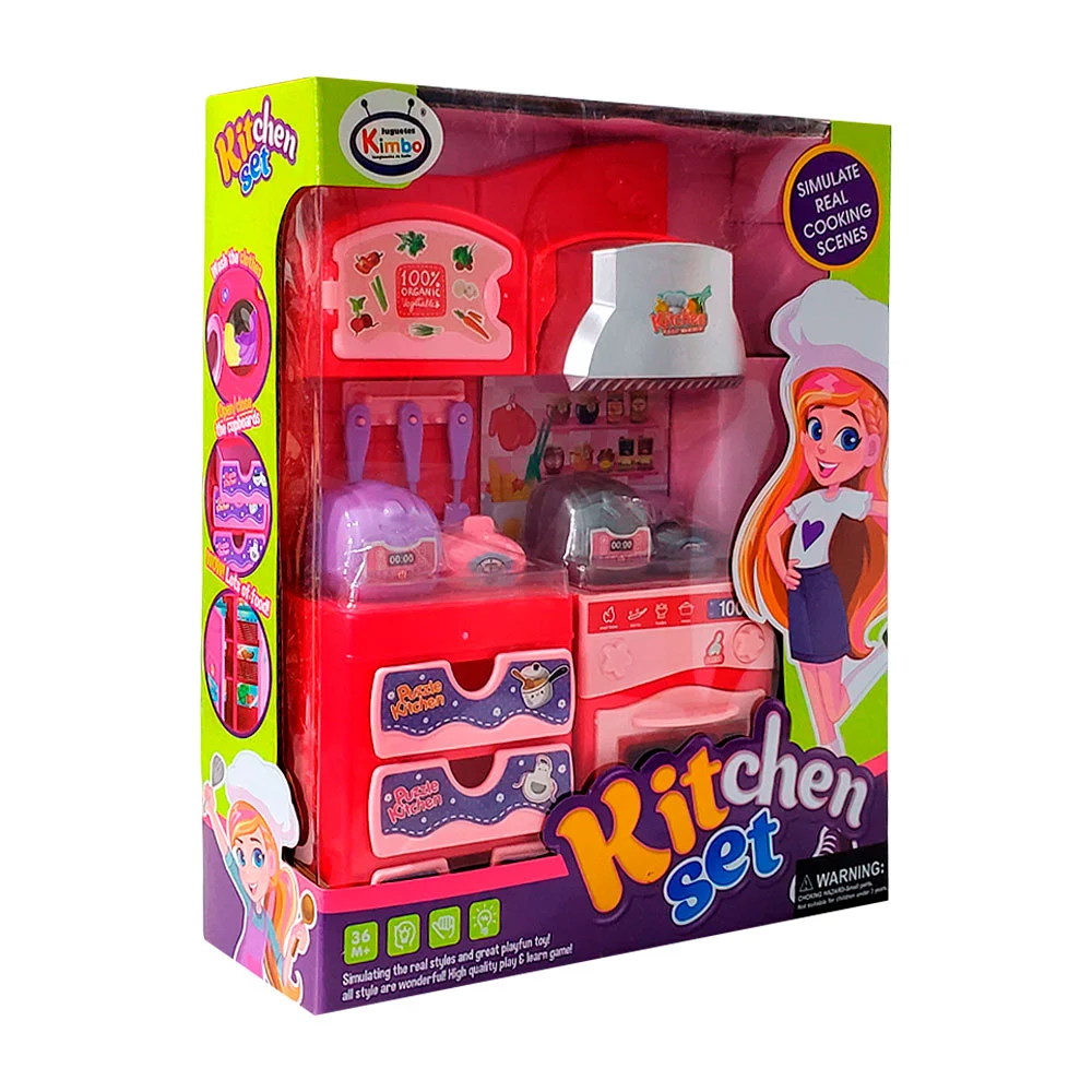 Set de juguete tipo cocinita con luces para muñecas, variedad de acce…