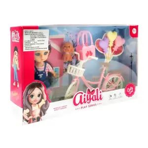 Muñeca aiyali con bicicleta, mascota, bolsa y globos / cute girl / pl…