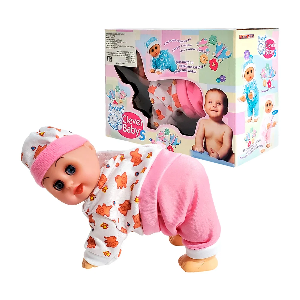 Juguete móvil con diseño de mini bebé que gatea + sonido, varios colo…