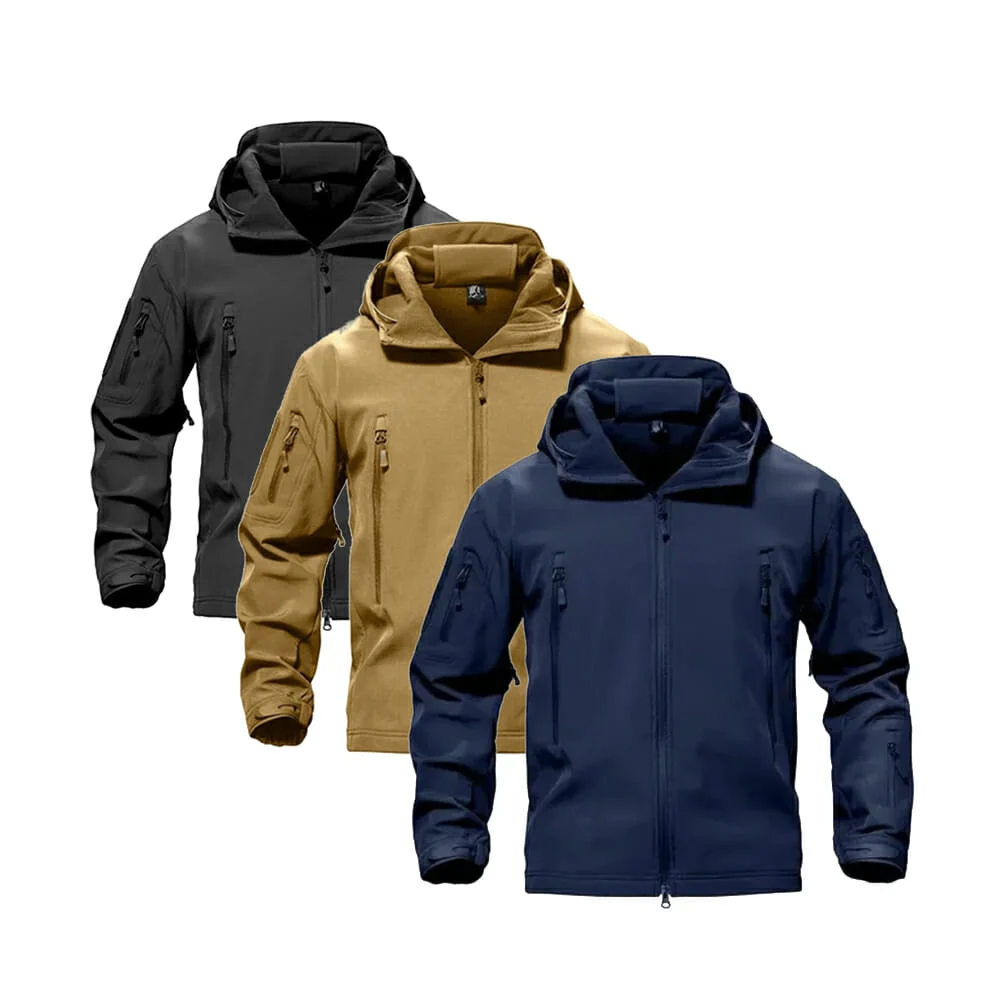 Chamarra táctica impermeable lisa con capucha, velcros y 7 bolsas com…