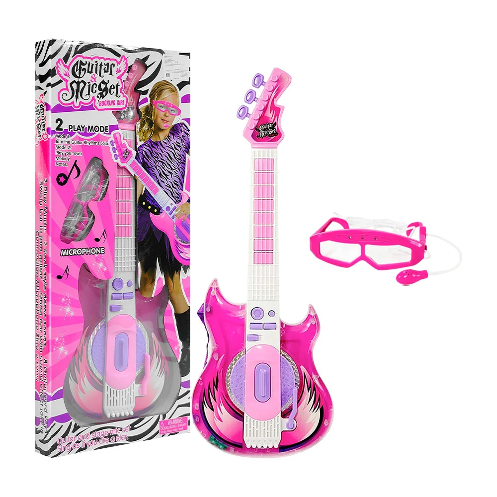 Guitarra musical infantil con luz, micrófono y lentes / guitar & mic …