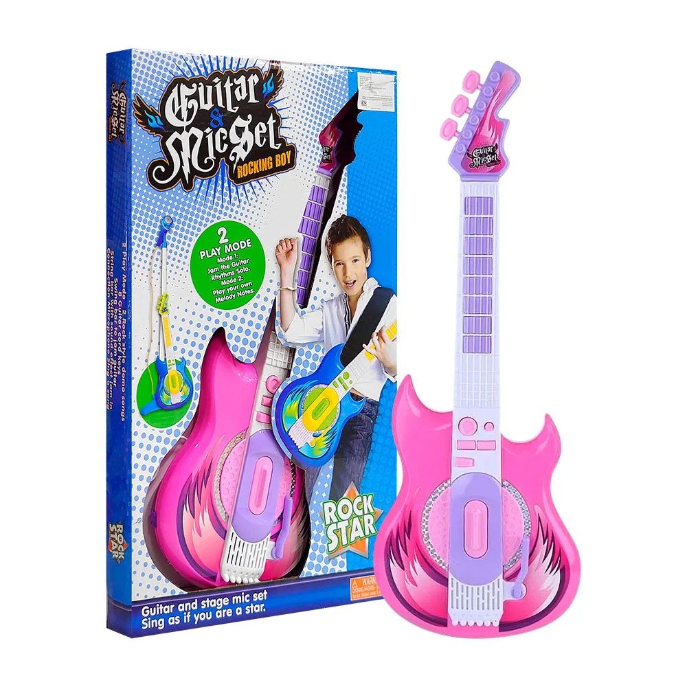 Guitarra musical infantil con luces, micrófono y soporte / guitar&mic…