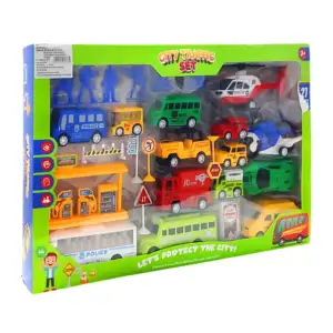 Set de coches vehículos de ciudad con señales y muñecos / city traffi…