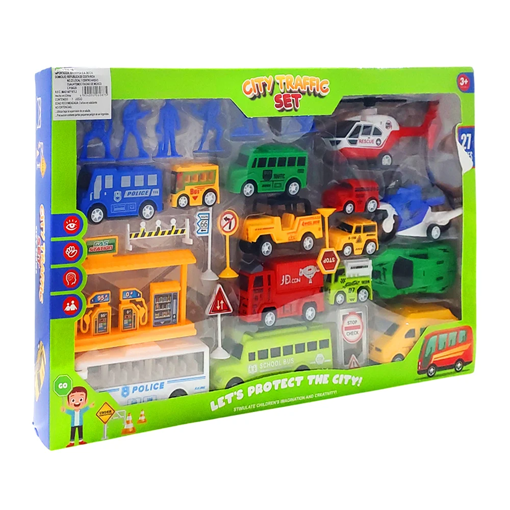 Set de coches vehículos de ciudad con señales y muñecos / city traffi…