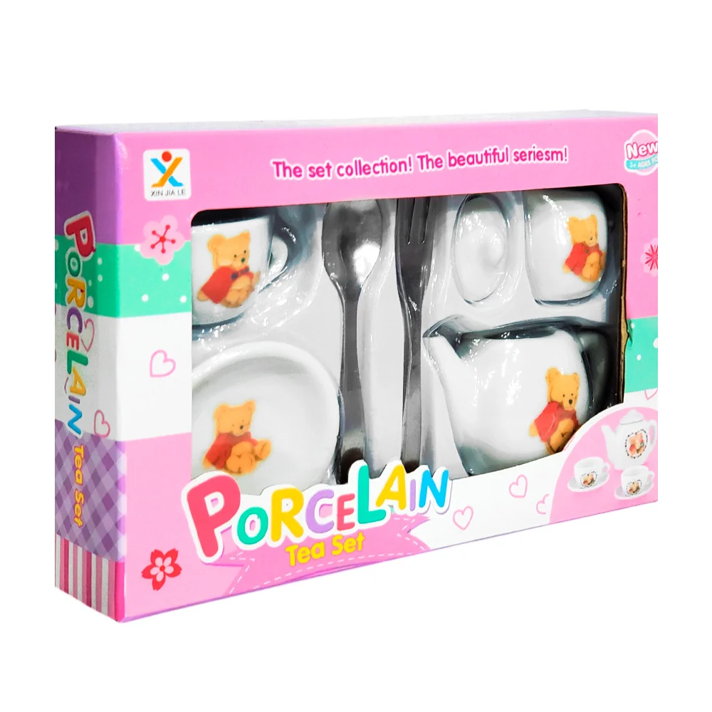 Mini juego de té de porcelana con 7pzas y estampado de oso / porcelai…