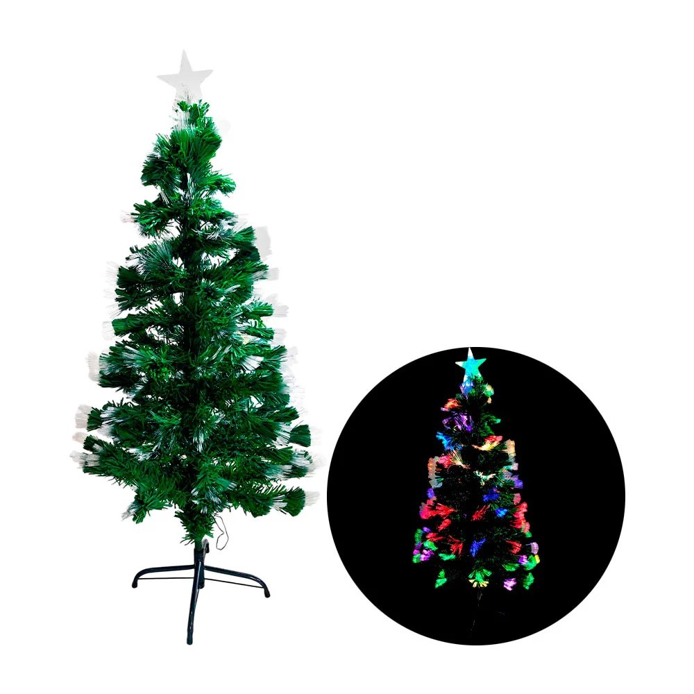 Árbol decorativo navideño de 120cm, fibra óptica multicolor + estrella