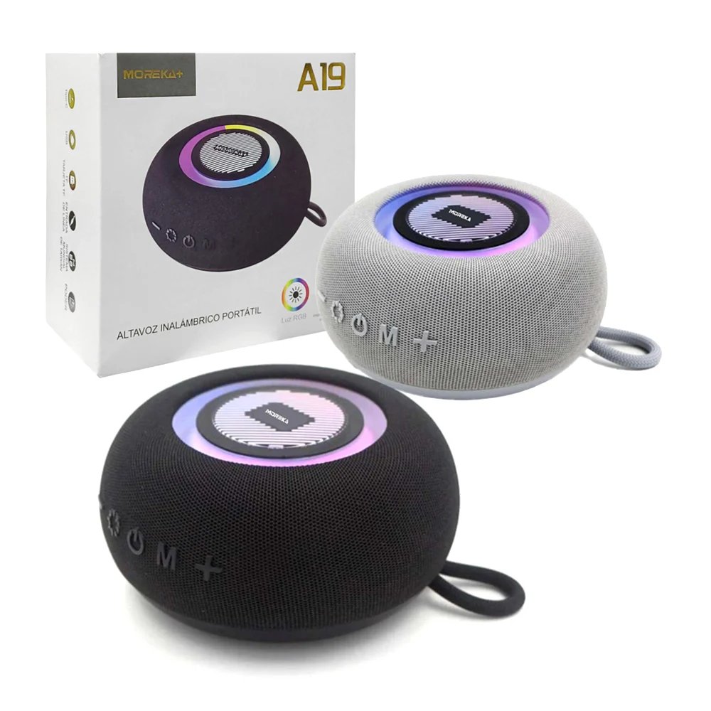 Bocina redonda bluetooth moreka portátil con luz rgb, entrada para us…