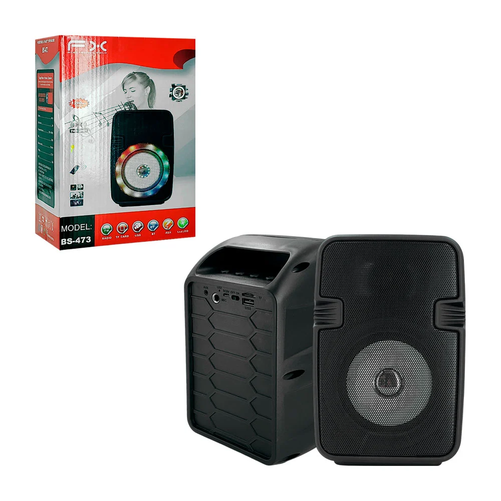 Bocina bluetooth fx portatil, múltiples conectores + luz rgb / bs-473