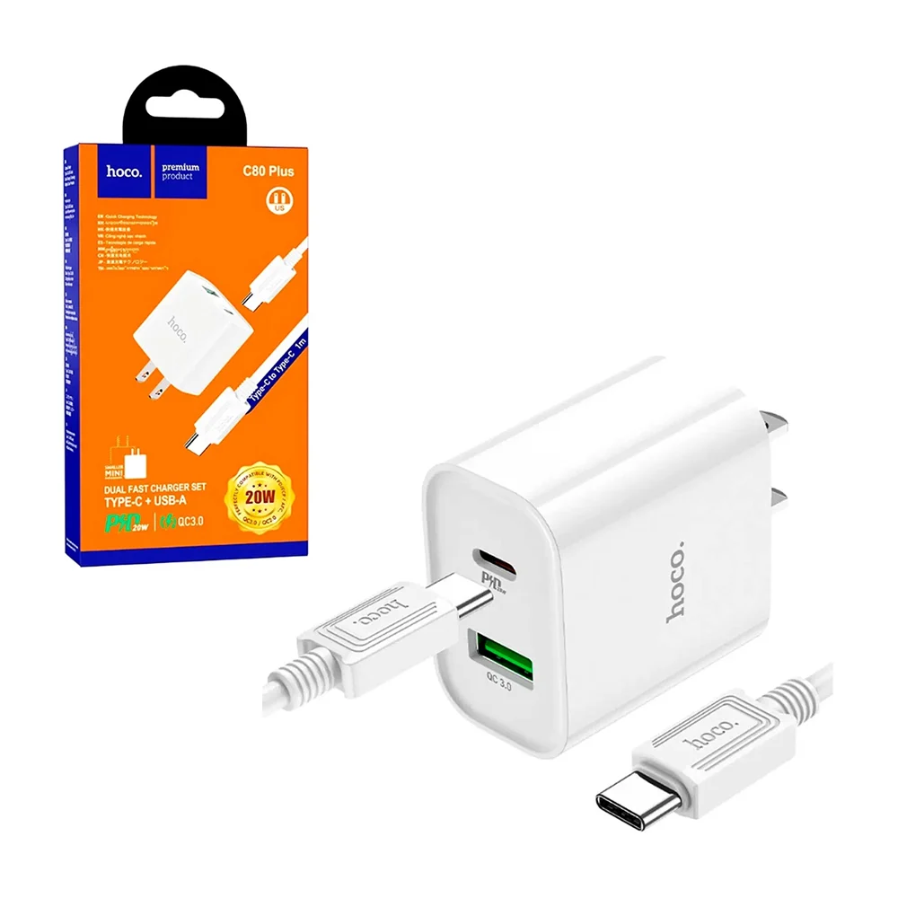 Combo cargador dual fast charge con entrada usb y usb-c + cable tipo …