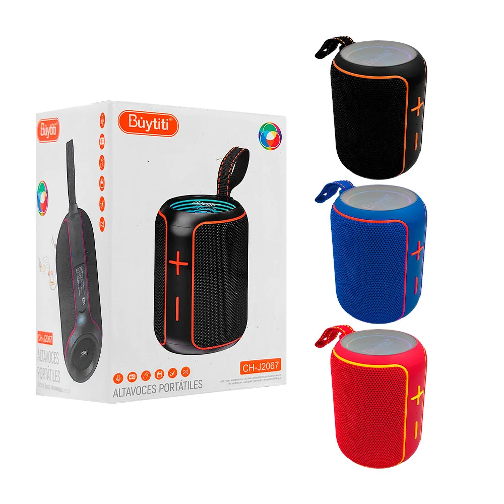 Bocina cilíndrica inalámbrica, con botones frontales e iluminación rg…