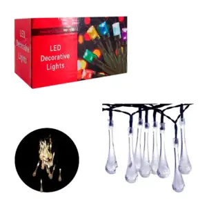 Serie de luz calida guirnalda decorativa navideña en forma de gotas c…