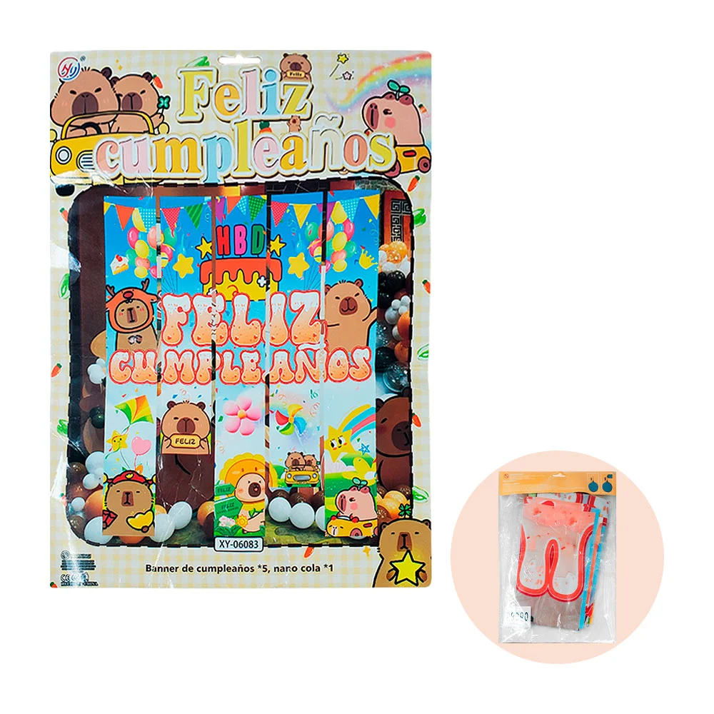 Set de banderín de feliz cumpleaños con estampado de capibaras infant…