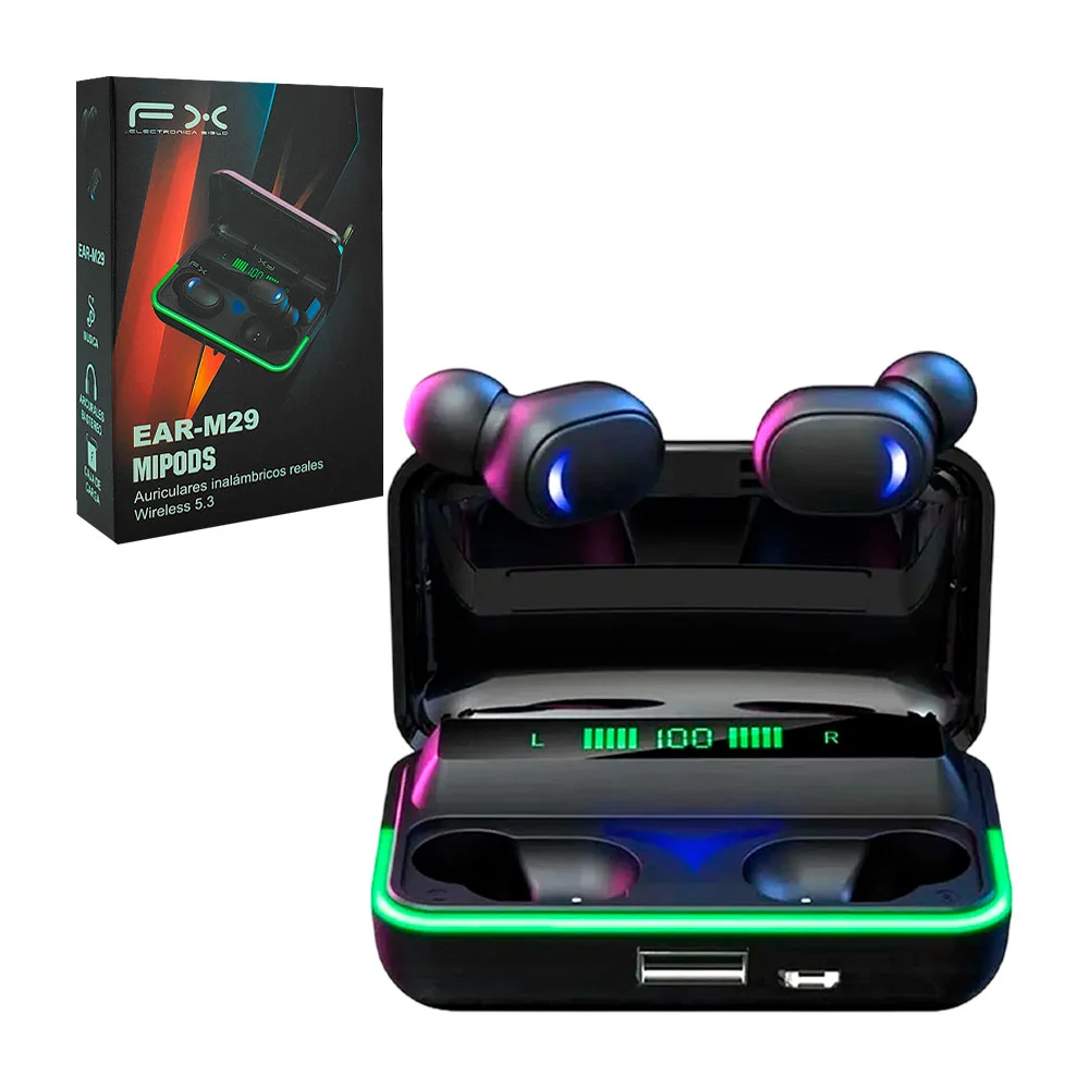 Audifonos inalámbricos portátiles, estuche de carga, luz led y pantal…