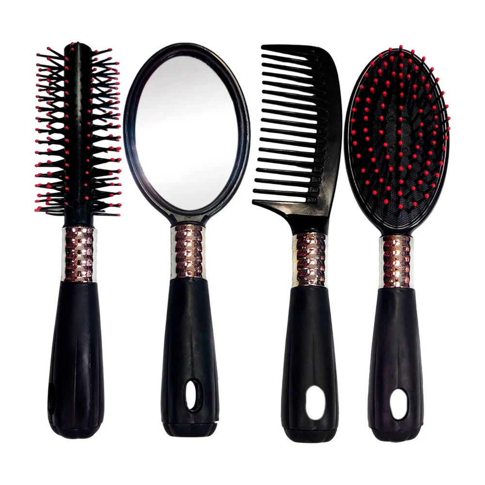 Set de cepillo, peine, cepillo redondo y espejo / mei fa / brush / ji…