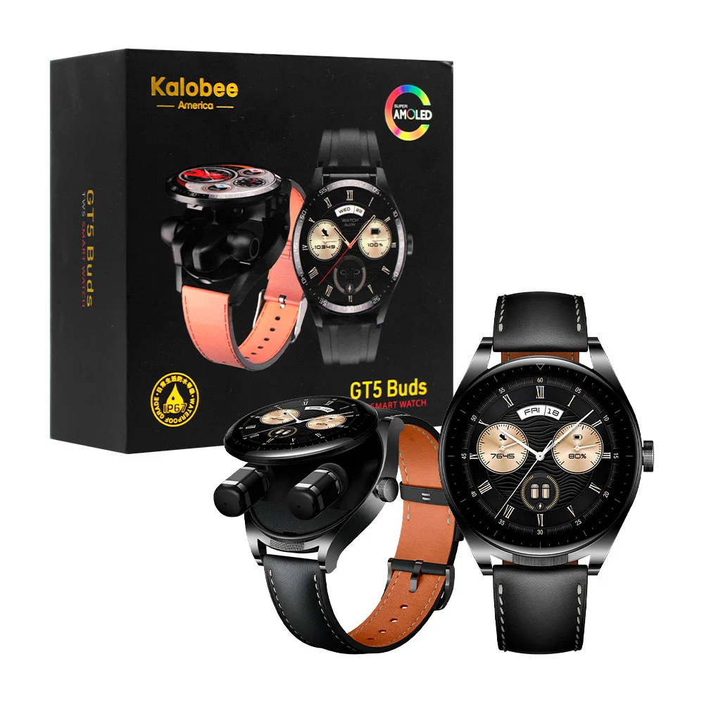 Reloj smartwatch redondo con audífonos inalámbricos internos y pantal…