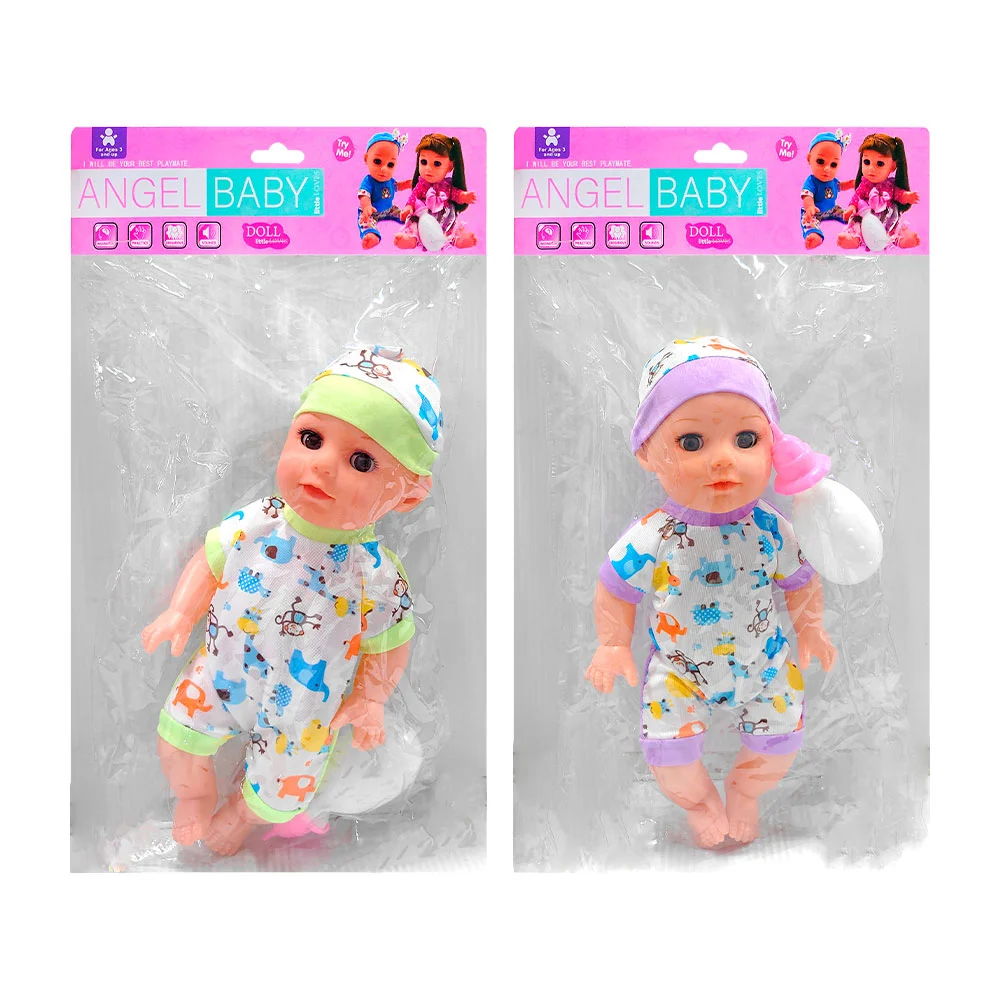 Muñeco bebé angel baby con ropita, gorro, ojos movibles y biberón / g…
