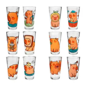 Vaso de vidrio capacidad de 480ml y estampado de capibara, variedad d…