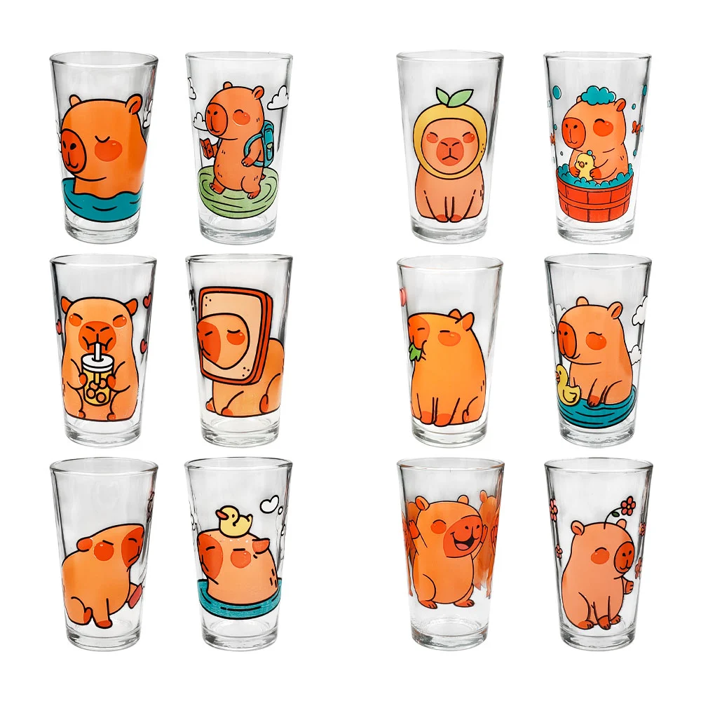 Vaso de vidrio capacidad de 480ml y estampado de capibara, variedad d…