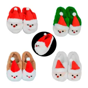 Pantuflas con diseño de santa claus afelpado con suela alta, color su…